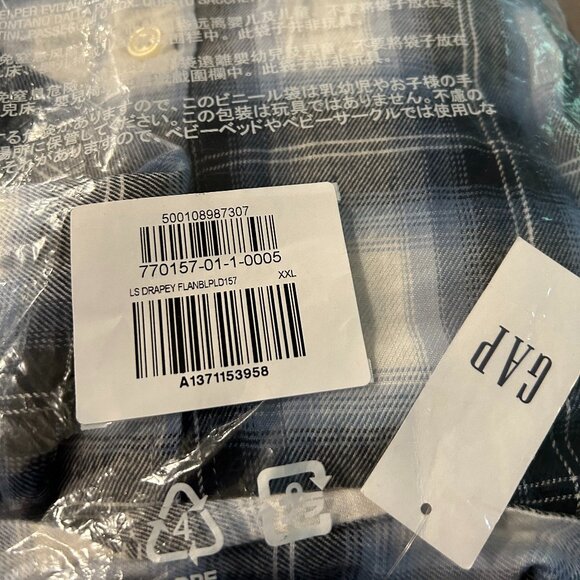 Gap The Easy Shirt Blue/Black Plaid Flannel plus size XXL NWT - Picture 8 of 10